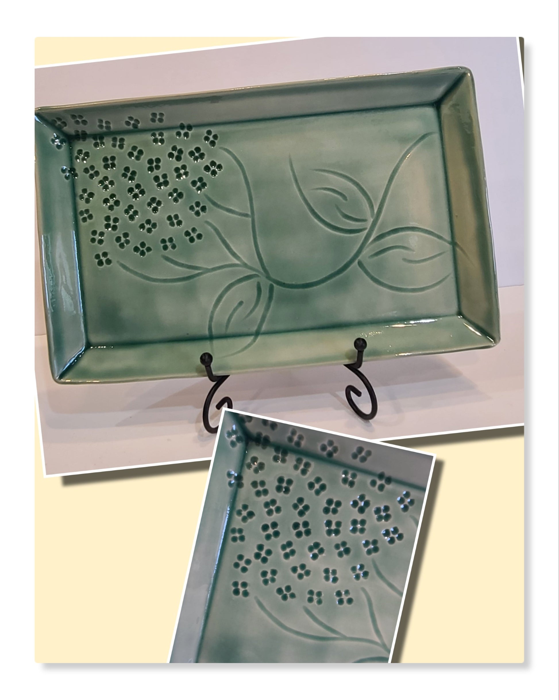 Wide Rectangle Tray - Hydrangeas - Jade Green
