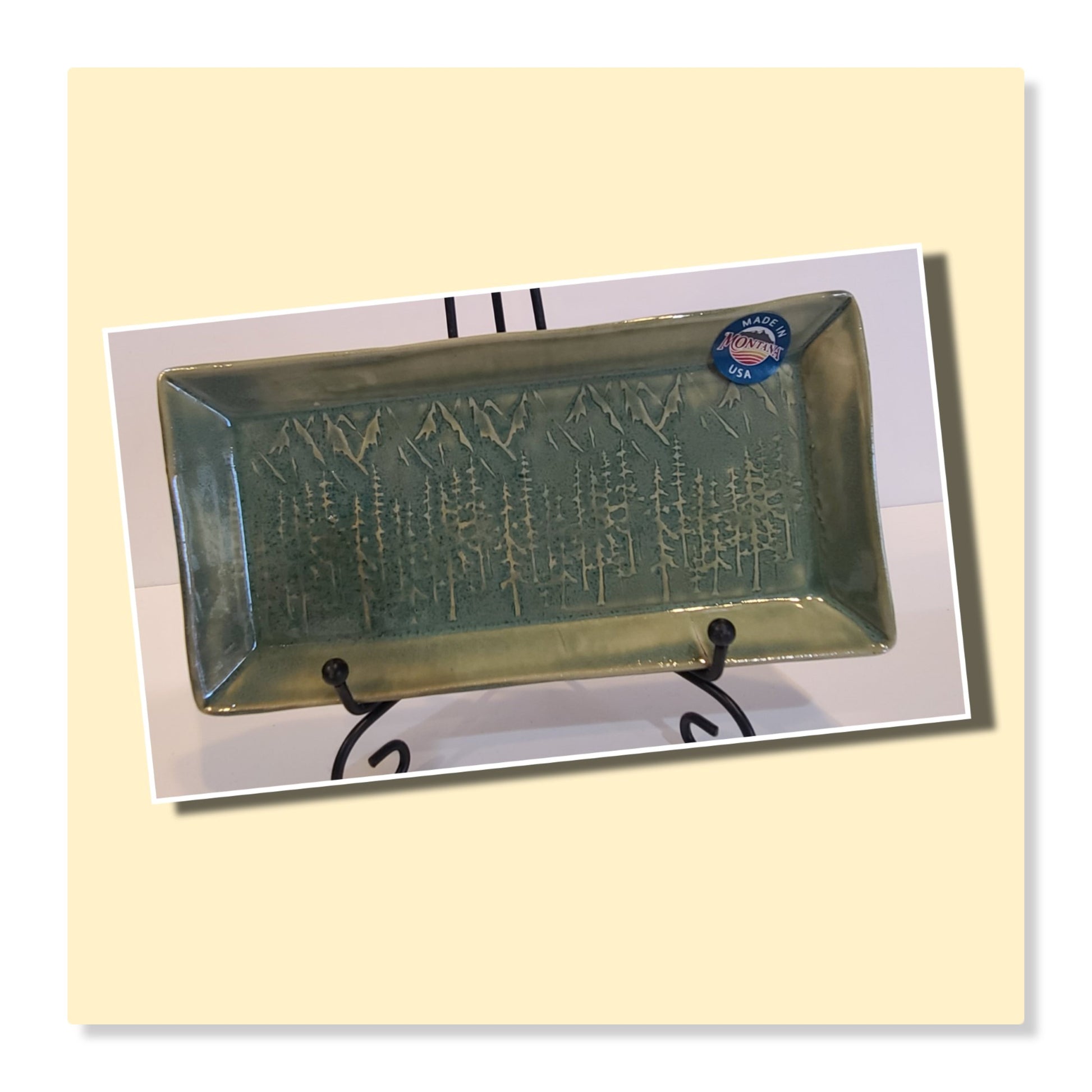 Medium Rectangle Tray - Mountain Scene - Turquoise